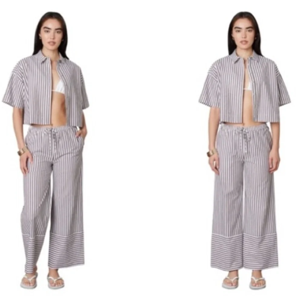 New NIA oasis cropped pants set, Angela cropped top, blue strip, coordinated set - Picture 2 of 10